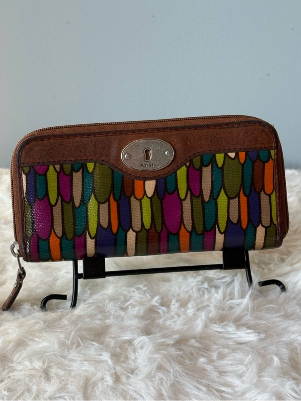 Fossil Key-Per Peacock Print Zip Around Wallet